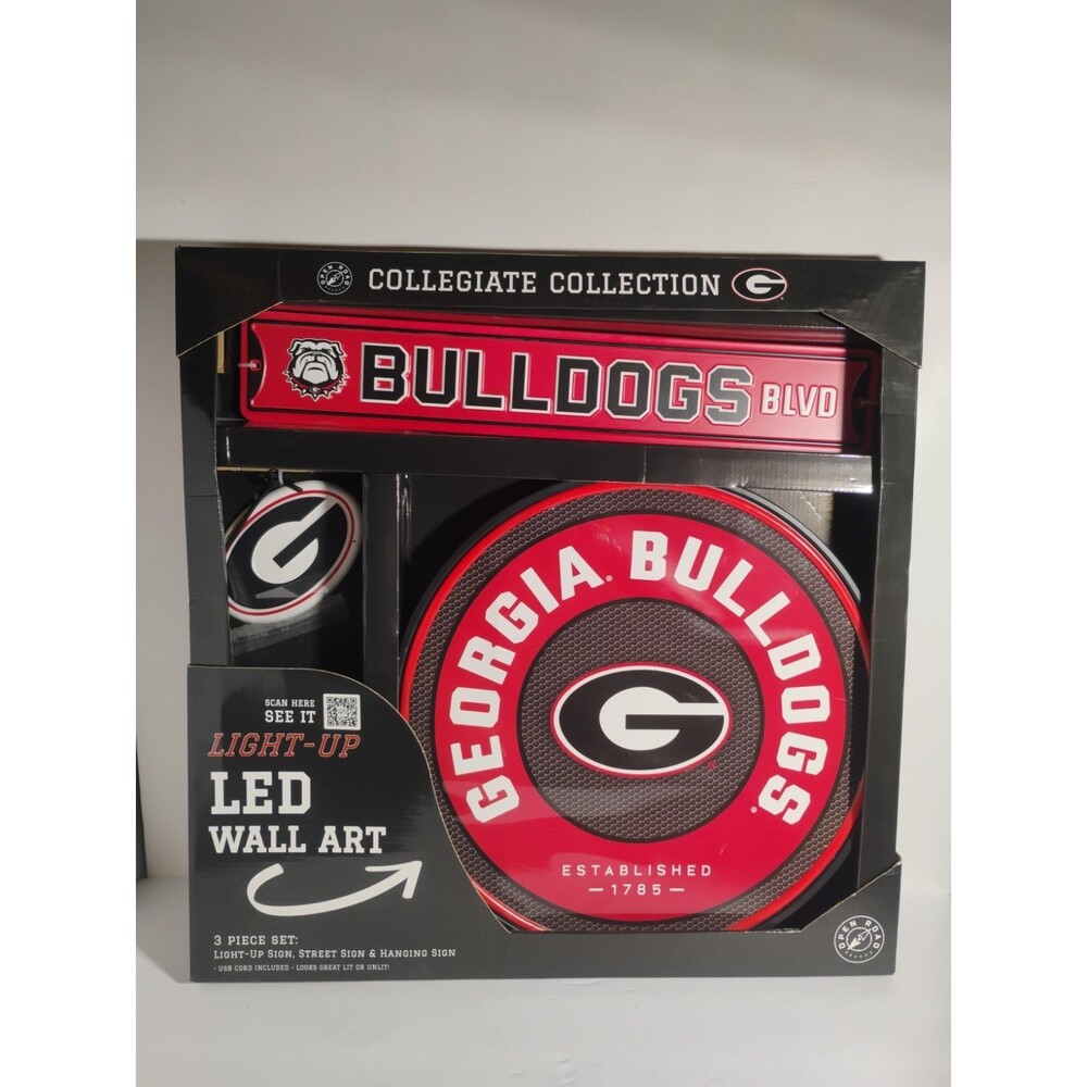 Collegiate Collection Georgia Bulldogs Light Up LED 3 Piece Wall Art Set New